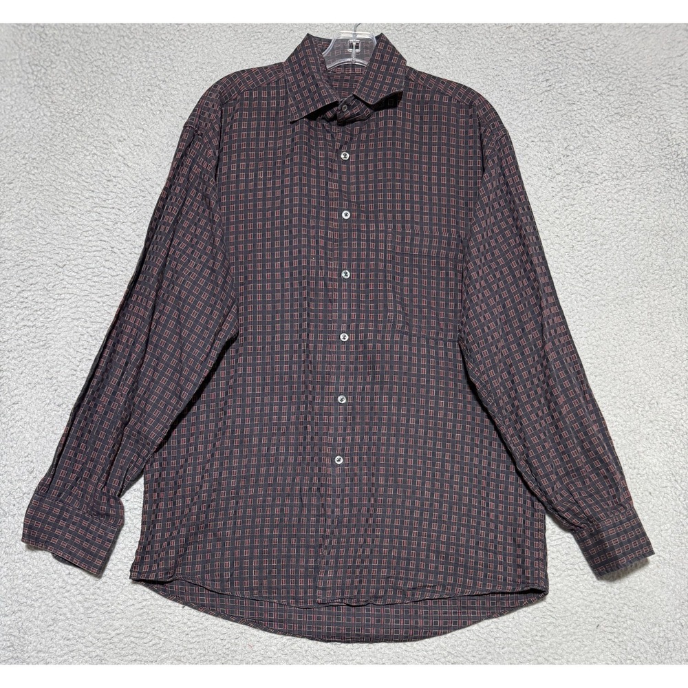 Vintage‎ Made in USA BURBERRY London long sleeve button shirt Mens M Geometric